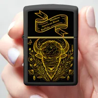 Gold Bison Illustration Surrounded by Nature r Zippo Lighter