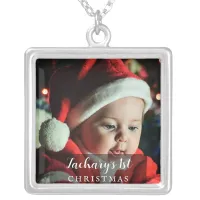 *~* Rustic PHOTO Baby's First Christmas AP20  Silver Plated Necklace