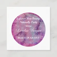 Elegant Pink Purple Watercolor Makeup Artist & QR Square Business Card