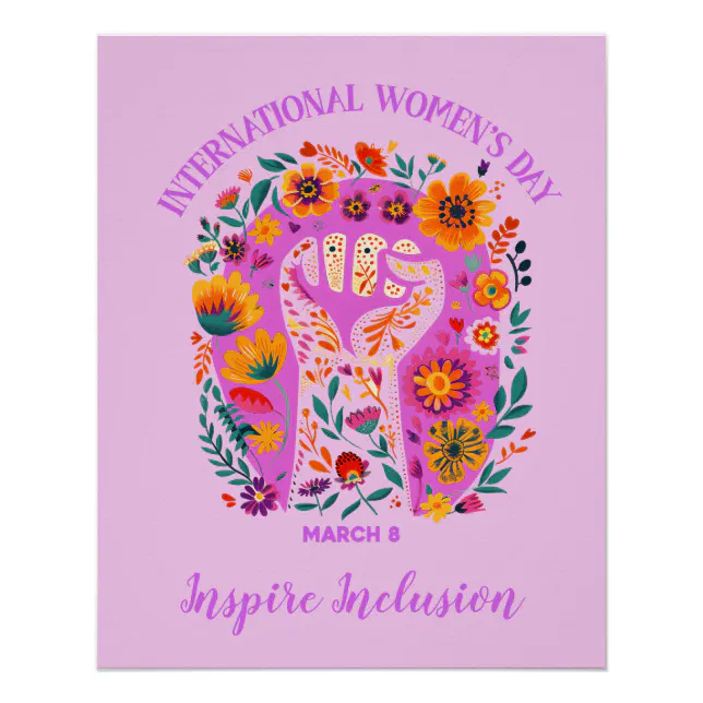 Powerful Floral Fist International Women's Day Poster