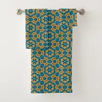 Yellow & Blue Boho Stylish Geometric Pattern Bath Towel Set