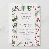 Rustic Holly Berries Christmas Rehearsal Dinner Invitation