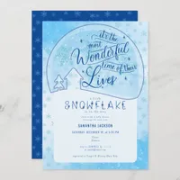 Blue Little Snowflake Wonderful Winter Baby Shower Invitation