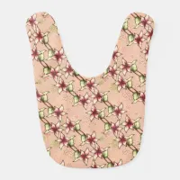 Pink Poinsettia and Snowflakes Striped Christmas Baby Bib