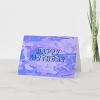 Happy Birthday Camouflage Pastel Blue Abstract Card