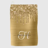 Monogrammed Gold Dripping Glitter Golf Towel