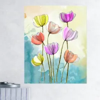 Watercolor Blooming Flowers with Dark Black Lines Poster