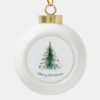 Minimalist Watercolor Christmas Tree Ceramic Ball Christmas Ornament