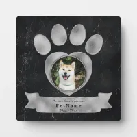 Pet Memorial Tribute Faux Black Marble Silver Paw Plaque