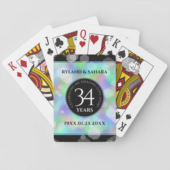 Elegant 34th Opal Wedding Anniversary Celebration Poker Cards