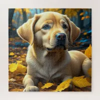 Puppy Dog Playing in Fall Leaves   Jigsaw Puzzle