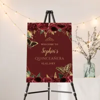 Burgundy Gold Butterfly Quincea&#241;era Welcome Sign