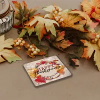 Thanksgiving Autumn Wreath With Assorted Foliage Square Paper Coaster