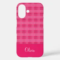 Hot Pink Plaid iPhone 16 Case