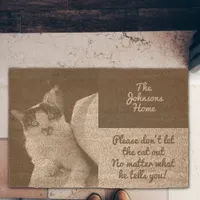 Don’t let the cat out personalizable photo doormat