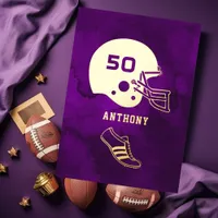 Purple and Gold Football Birthday Chalkboard Foil Invitation