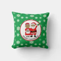 Mr and Mrs Claus, African-American Santa Christmas Throw Pillow