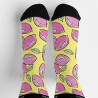 Trendy Pink Lemon Cute Fun Summer Kitschy Name Socks