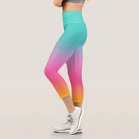 Chic Ombre Aqua Pink And Yellow Capri Leggings