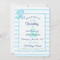 Oceanic Seahorses Green Blue  Wedding Invitation