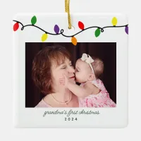 Grandma's First Christmas Colorful Lights Photo Ceramic Ornament