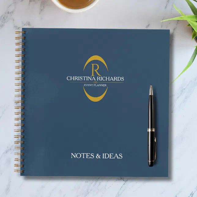 Gold Monogram Navy Blue Modern Elegant Business Notebook