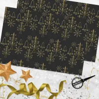 Gold Christmas Tree Bell and Snowflake Pattern Tissue Paper