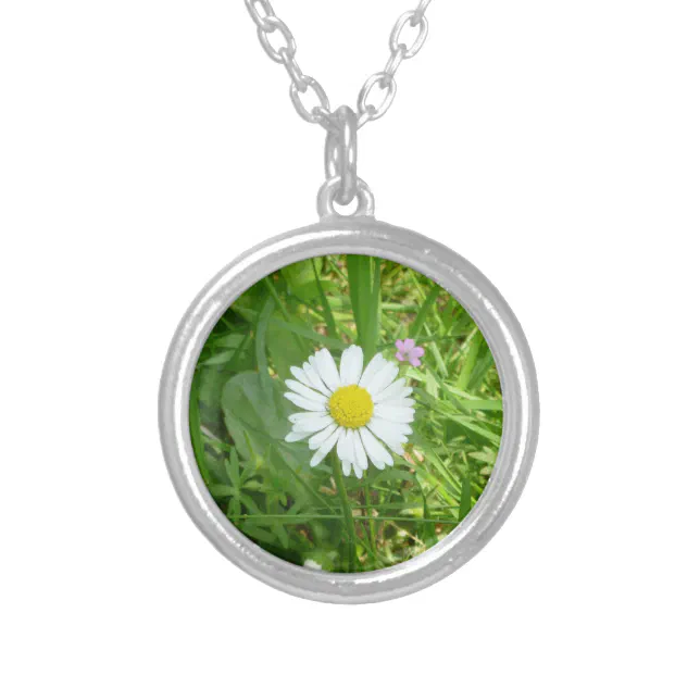 Pretty Little White and Yellow Miniature Daisy Silver Plated Necklace