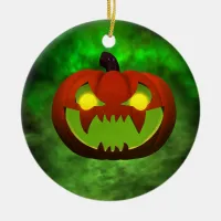 Spooky Evil HalloweenPumpkin Ceramic Ornament