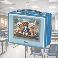 Cute puppies in a basket, custom kids  metal lunch box