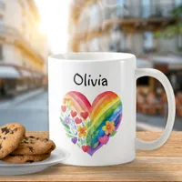 Colorful Cute Rainbow Heart Pretty Custom Name Coffee Mug