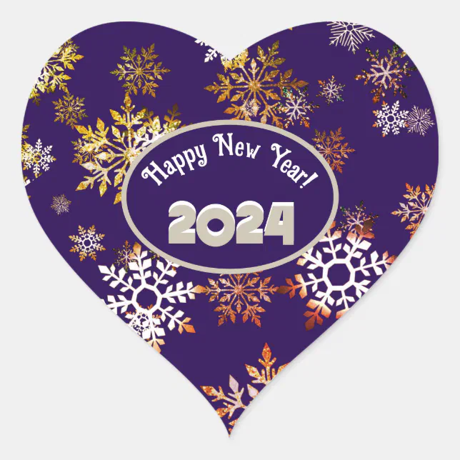 Modern happy new year, colorful snowflakes crystal heart sticker