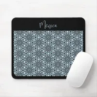 Black and Blue Abstract Snowflake Pattern Mouse Pad