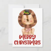 Cute Watercolor Lion Christmas Card