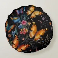 Whimsical Butterfly Garden Round Pillow