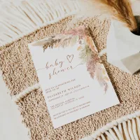 Rustic Boho Terracotta Pampas Grass Baby Shower Invitation