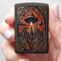 Mysterious Alien Encounter Over a Futuristic City Zippo Lighter