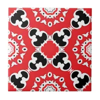 Red Black and White Elegant Ornate Damask Baroque Ceramic Tile