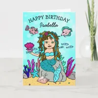 Pretty Turquoise Mermaid Happy Birthday Card