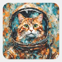 an adorable cat astronaut square sticker