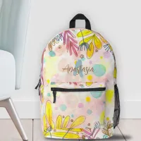 Whimsical Line Art  Watercolor Splashes and Name Printed Backpack