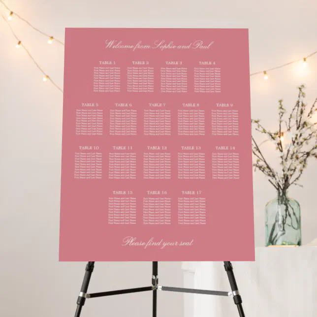 Blush Pink 17 Table Wedding Seating Chart Foam Board