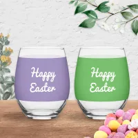 Happy Easter Custom Set of 2 Stemless Wine Glasses