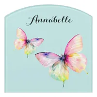 Delicate Pink Butterfly in Pastel Rainbow Colors Door Sign