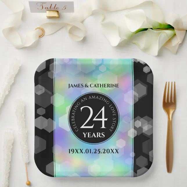 Elegant 24th Opal Wedding Anniversary Celebration Paper Plates