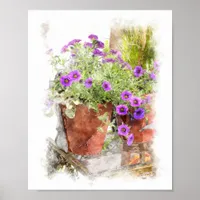 Purple Petunia Flowers Watercolor Digital Painting Poster