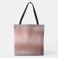 Rose Gold Brushed Metal Glitter Monogram | Tote Bag