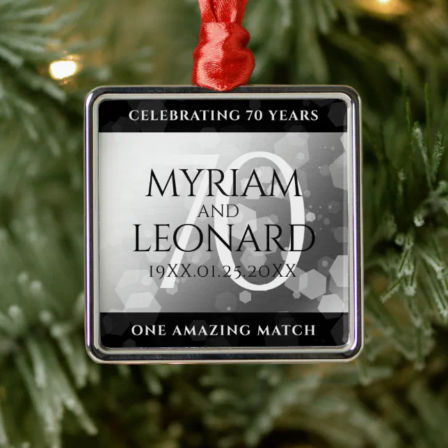 Elegant 70th Platinum Wedding Anniversary Metal Ornament