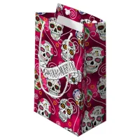 Sugar Skulls and Swirls Rose Red ID725 Small Gift Bag