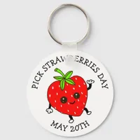 Pick Strawberries Day  - May 20th  Button Keychain